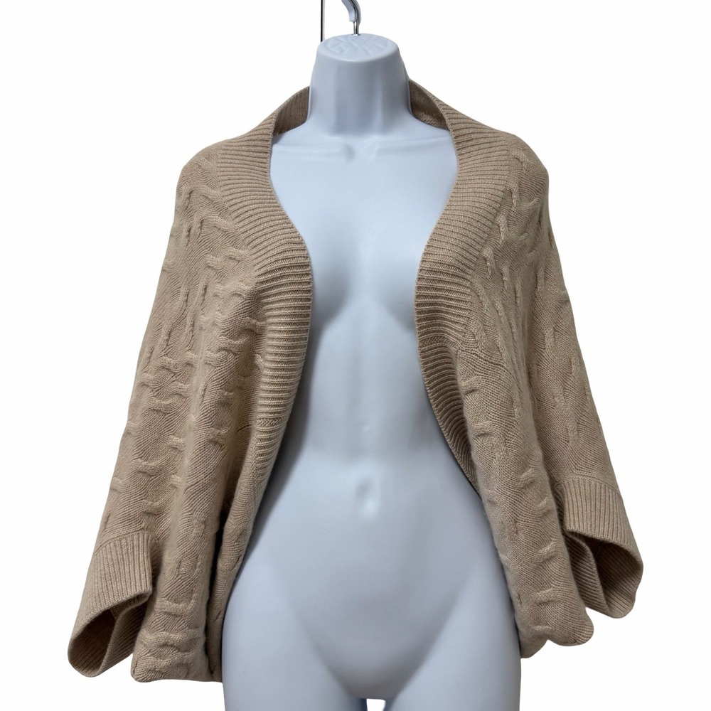 VTG Neiman Marcus Womens Cashmere Cable Knit Bolero Open Cardigan Size L Tan